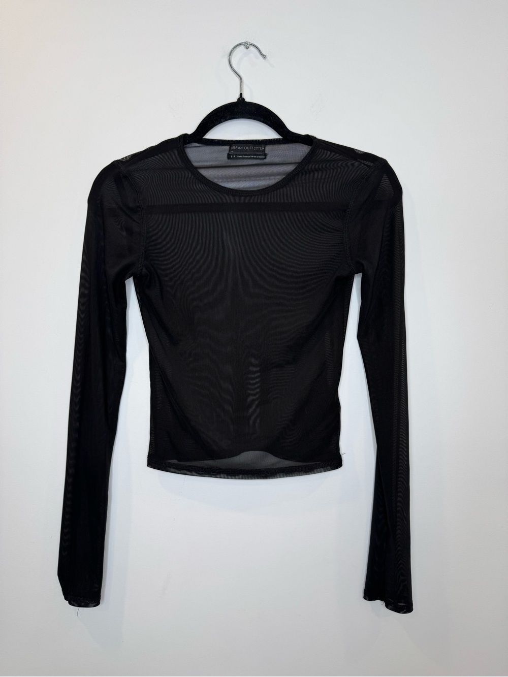 Urban Outfitters Mesh Long-Sleeve Crop Top Black sz small club goth witchy sheer